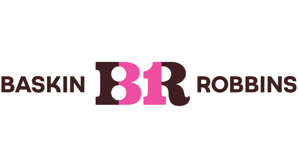 Baskin Robbins logo featuring the "BR" letters in pink and purple with the brand name "BASKIN" and "ROBBINS"