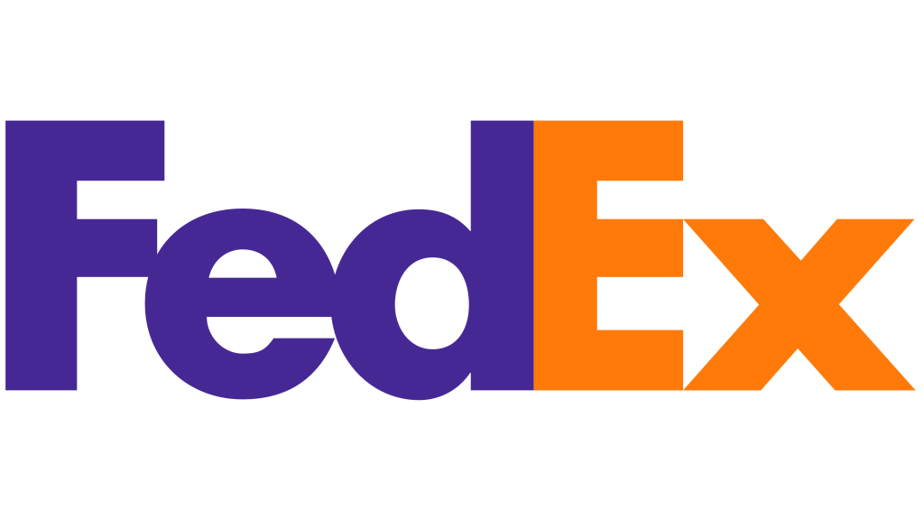 FedEx logo featuring the brand name "FedEx" in purple and orange, with an embedded arrow.